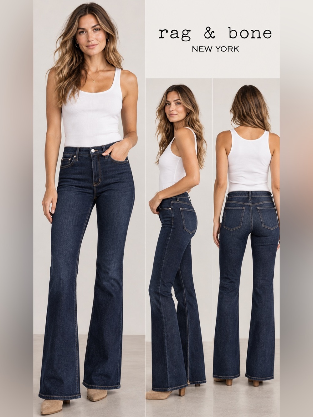 rag & bone Casey High Rise Flare Leg Jeans Blue Waist 28x32